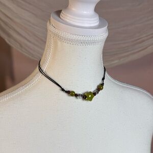 Green Star Beaded Choker Necklace | Y2K Boho Earthy Cord Necklace